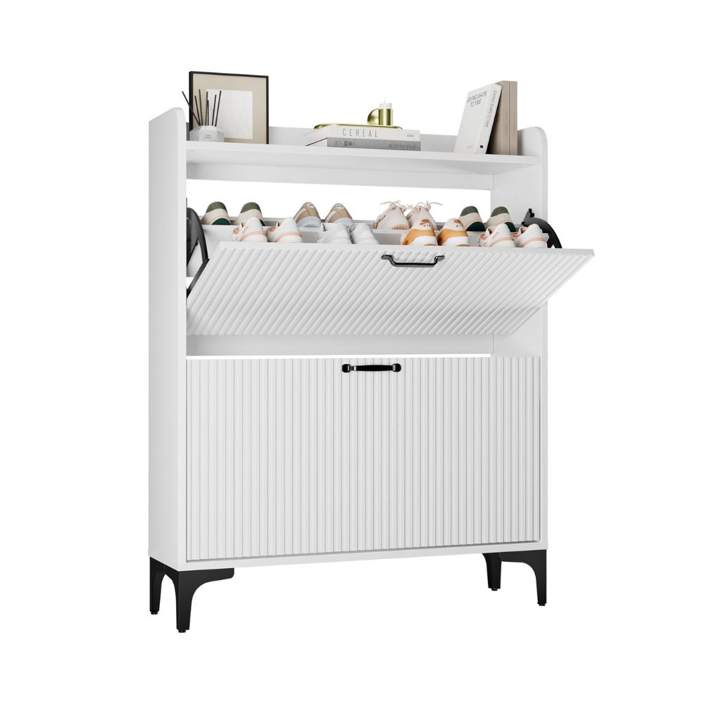 Narrow Fluted Shoe Storage Cabinet