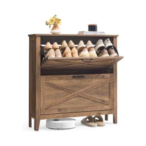 Slim Shoe Cabinet With Flip Drawers