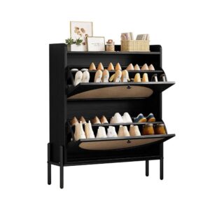 Slim Rattan Flip Drawer Shoe Cabinet