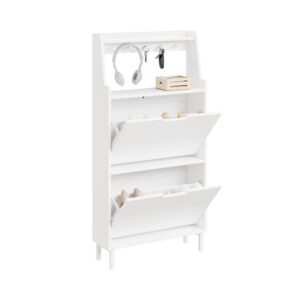 Slim Minimalist Shoe Cabinet With Hooks