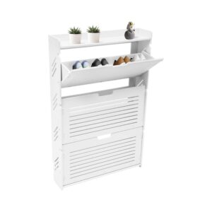 Slim White Flip Drawer Shoe Cabinet
