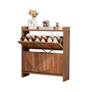 Walnut Slim Flip Drawer Shoe Cabinet