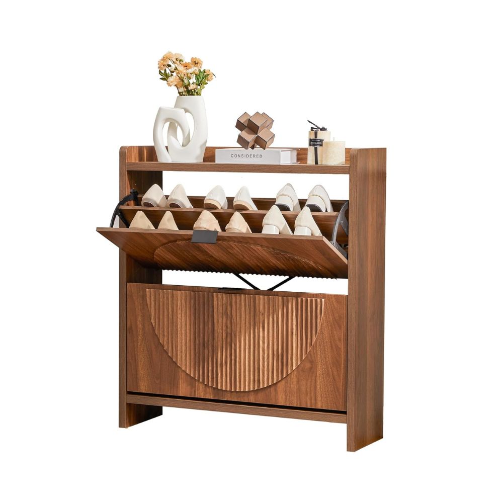 Walnut Slim Flip Drawer Shoe Cabinet