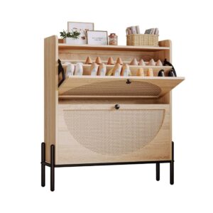 Oak Rattan Shoe Cabinet
