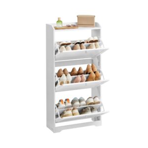 White Slim Flip Drawer Shoe Cabinet