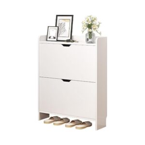 Slim White Flip-Drawer Shoe Cabinet
