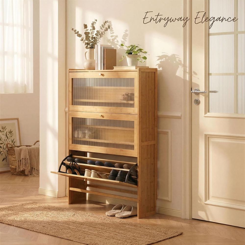 Slim Rattan Flip Shoe Cabinet - Image 4