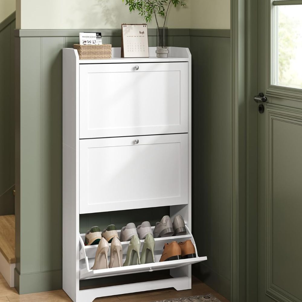 White Slim Flip Drawer Shoe Cabinet - Image 3