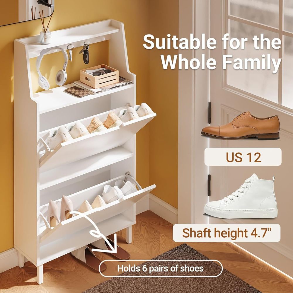 Slim Minimalist Shoe Cabinet With Hooks - Image 3
