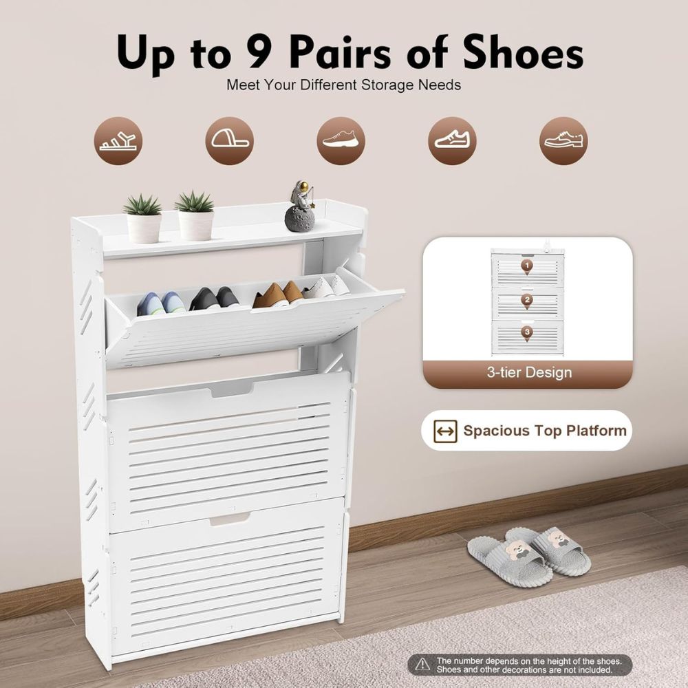 Slim White Flip Drawer Shoe Cabinet - Image 3