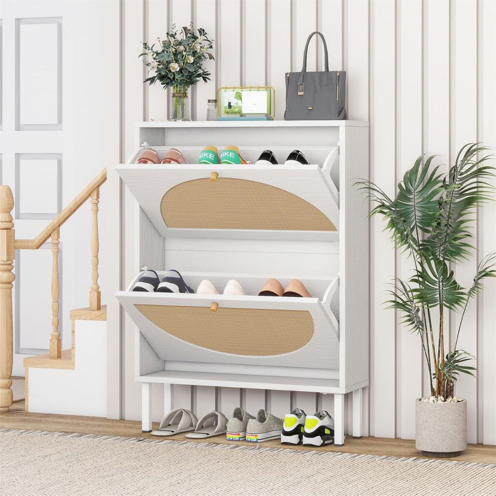 Slim Rattan Shoe Storage Cabinet - Image 2