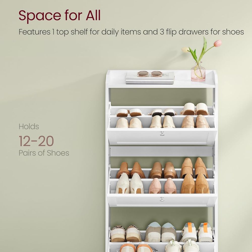 White Slim Flip Drawer Shoe Cabinet - Image 2