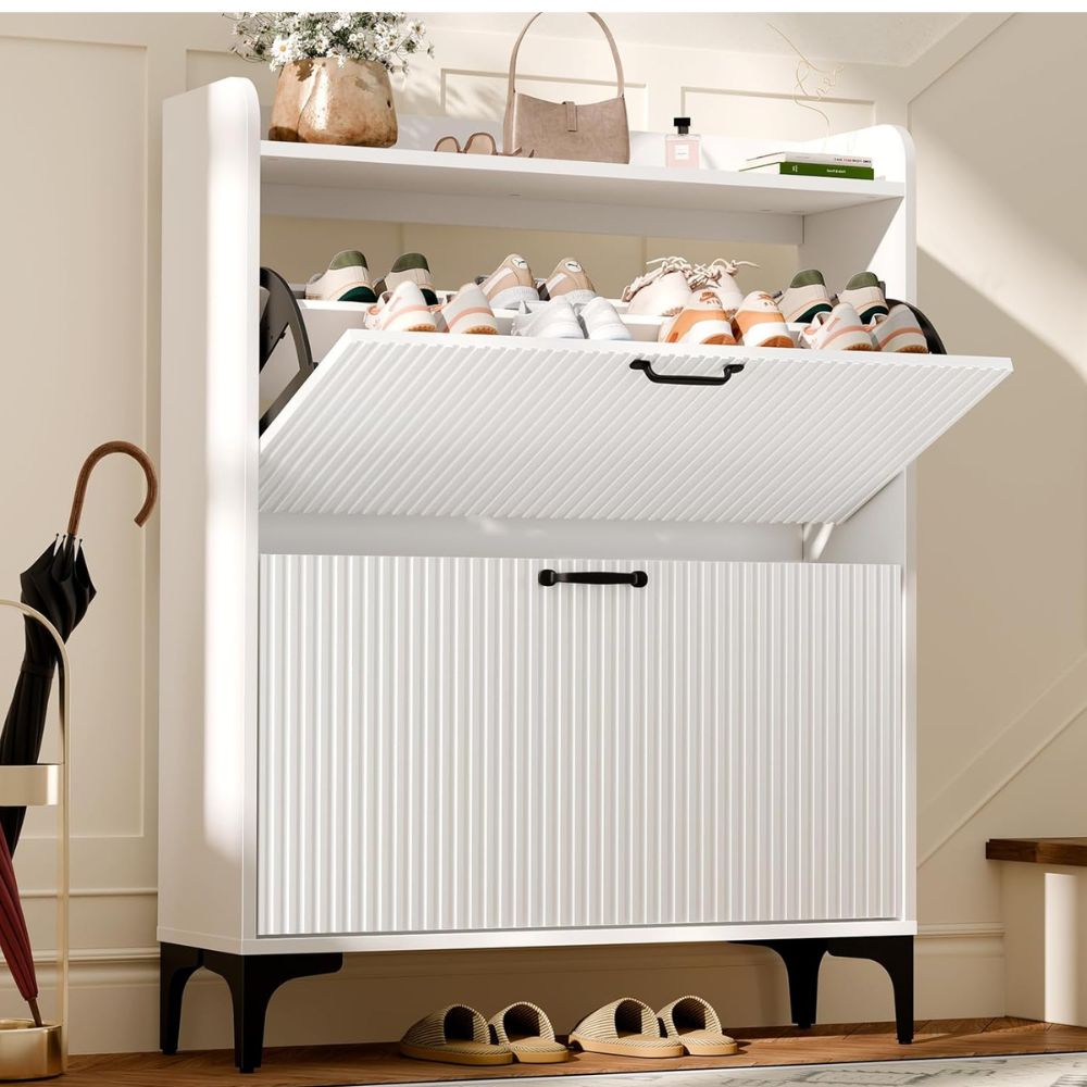 Narrow Fluted Shoe Storage Cabinet - Image 2