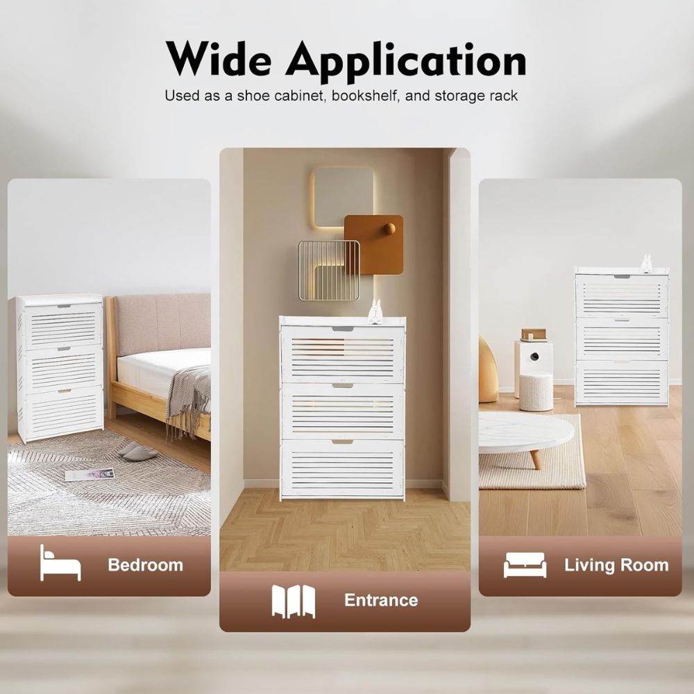 Slim White Flip Drawer Shoe Cabinet - Image 4