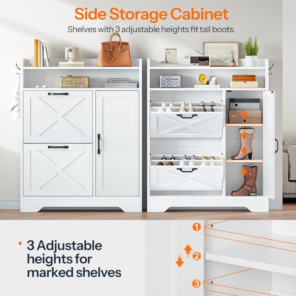 Slim Flip Shoe Cabinet with Drawer - Image 4