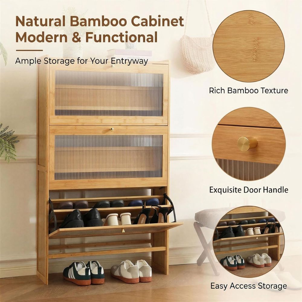 Slim Rattan Flip Shoe Cabinet - Image 2