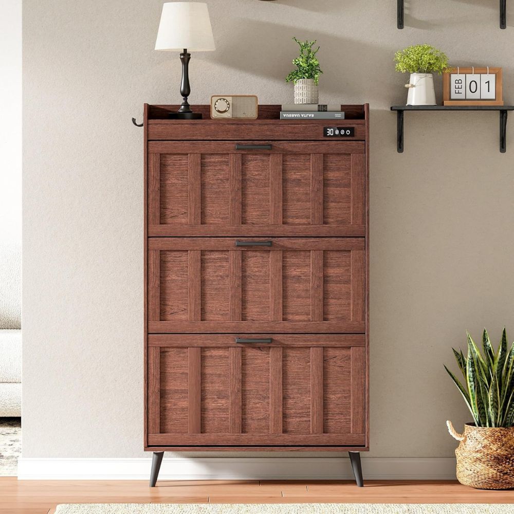 Walnut Flip Drawer Shoe Cabinet - Image 4